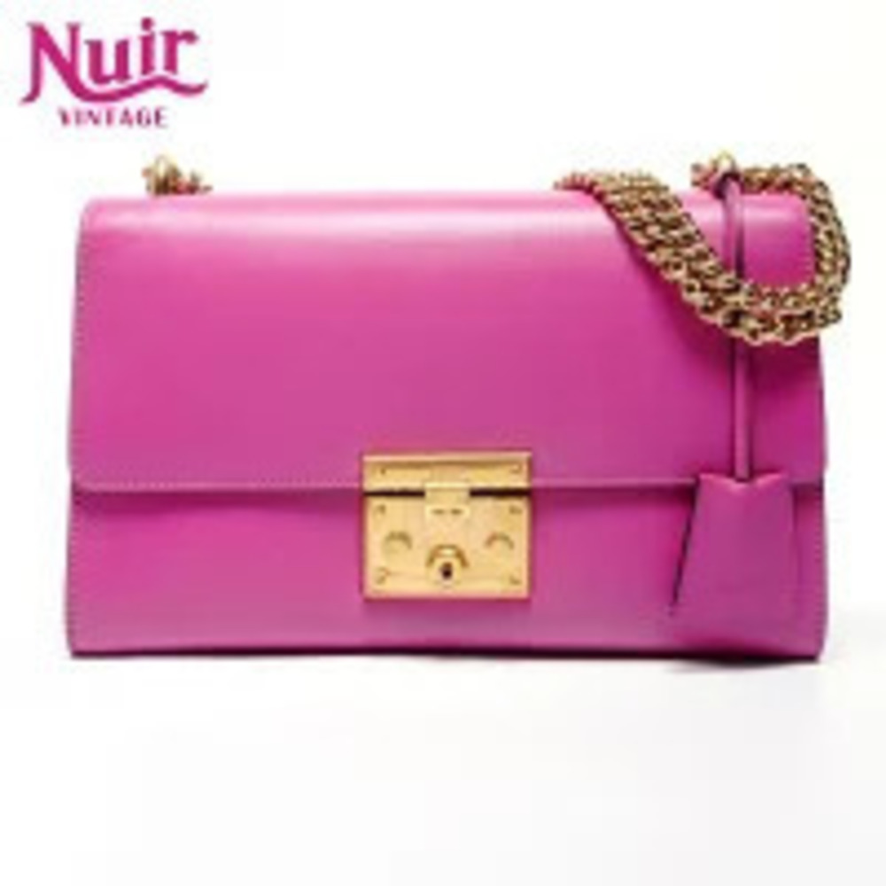 Gucci Chain Padlock Pink Shoulder Leather Bag - Picture 2 of 12